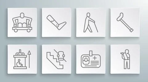 Set line Elevator for disabled, Prosthesis leg, Disabled elevator Illustration