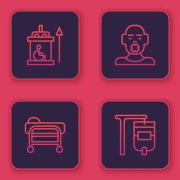 Set line Elevator for disabled, Stretcher, Head of deaf and dumb and IV bag Stock Illustration
