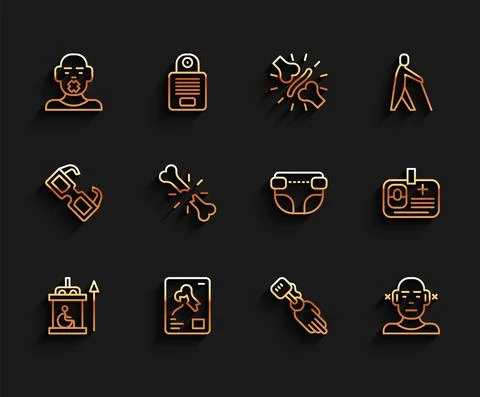 Set line Elevator for disabled, X-ray shots, Head of deaf and dumb, Prosthesis Stock Illustration