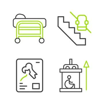 Set line Elevator for disabled, X-ray shots, Disabled elevator and Stretcher Stock Illustration