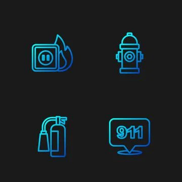 Set line Emergency call 911, Fire extinguisher, Electric wiring of socket f.. イラスト素材