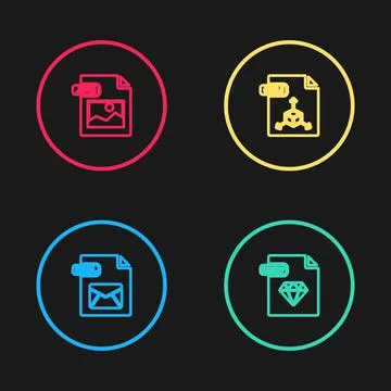 Set line EML file document, RUBY, OBJ and JPG icon. Vector Stock Illustration