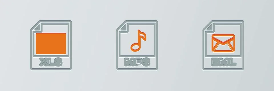 Set line EML file document, XLS and MP3 icon. Vector 库存插图