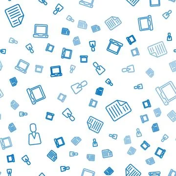 Set line Employee, File document and Laptop on seamless pattern. Vector Stock Illustration