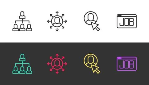 Set line Employee hierarchy, Multitasking manager working, Worker and Searc.. 스톡 일러스트