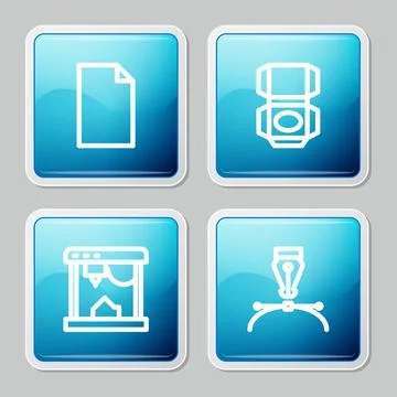 Set line Empty document, Carton cardboard box, 3D printer and Fountain pen nib Stock Illustration