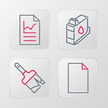 Set line Empty document, Paint brush, Printer ink cartridge and Document with Stock Illustration