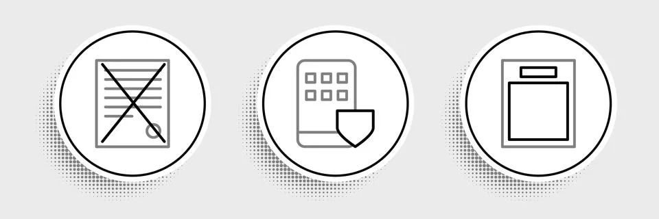 Set line Empty form, Delete file document and Smartphone insurance icon. Vector Illustrazione stock