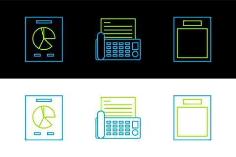 Set line Empty form, Document with graph chart and Fax machine icon. Vector Stock Illustration