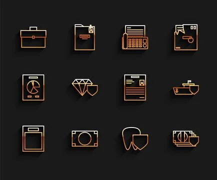 Set line Empty form, Stacks paper money cash, Briefcase, Tooth with shield Illustrazione stock