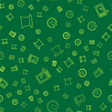 Set line Empty photo studio, Graphic tablet and Camera timer on seamless pattern Stockillustratie