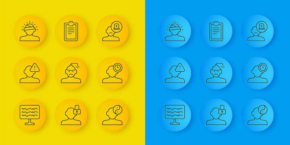 Set line Encephalogram, Finding problem in psychology, Concussion, headache.. Illustrazione stock