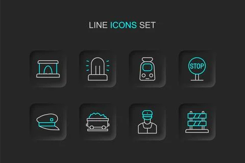 Set line End of railway tracks, Train conductor, Coal train wagon, driver h.. イラスト素材