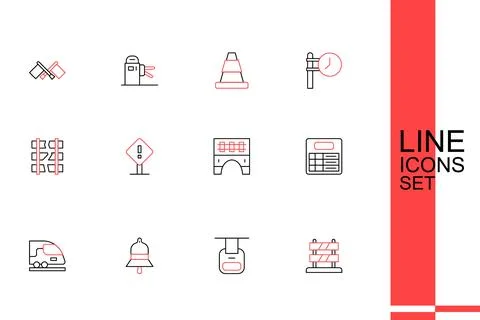 Set line End of railway tracks, Cable car, Train station bell, High-speed t.. 스톡 일러스트