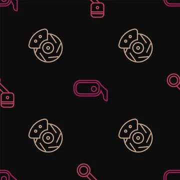 Set line Engine piston, Car brake disk with caliper and rearview mirror on Illustrazione stock