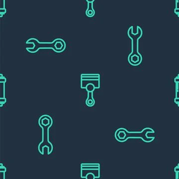 Set line Engine piston, Wrench spanner and Shock absorber on seamless pattern 스톡 일러스트