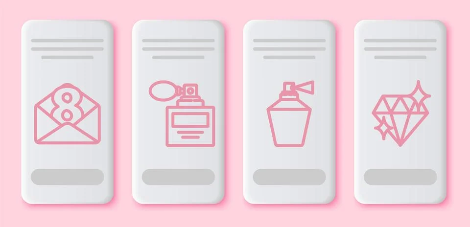 Set line Envelope with 8 March, Perfume, Perfume and Diamond. White rectangle イラスト素材