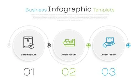 Set line Envelope and check mark, Cargo ship with boxes delivery and Delivery Stock-Illustration