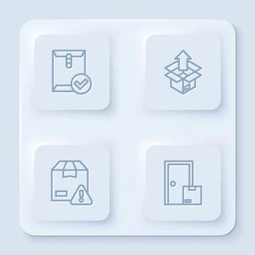 Set line Envelope and check mark, Unboxing, Delivery security with shield and Stockillustratie