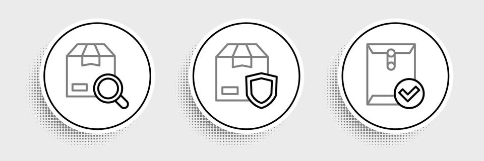 Set line Envelope and check mark, Search package and Delivery security with.. Stock Illustration