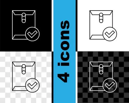 Set line Envelope and check mark icon isolated on black and white, transpar.. Stock Illustration