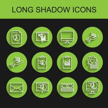 Set line Envelope, Board with graph chart, Document, Stacks paper money cash Stock Illustration