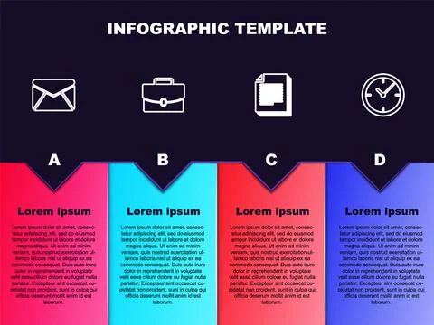 Set line Envelope, Briefcase, Document and Clock. Business infographic templa イラスト素材