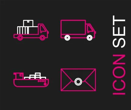 Set line Envelope, Cargo ship with boxes delivery service, Delivery cargo t.. Stock Illustration