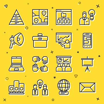 Set line Envelope, Chalkboard, Chat messages on phone, Browser files, Briefcase 스톡 일러스트