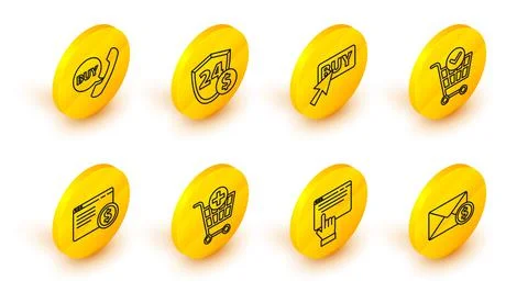 Set line Envelope with coin dollar, Online shopping on screen, Add to Shoppin Stock Illustration