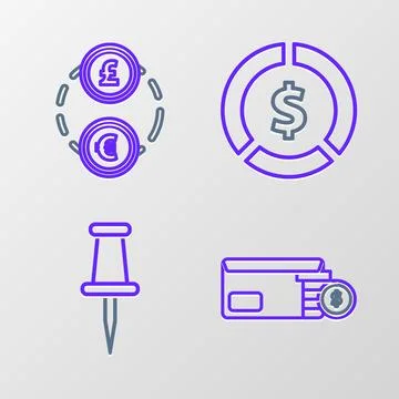 Set line Envelope with coin dollar symbol, Push pin, Coin money and Money e.. イラスト素材