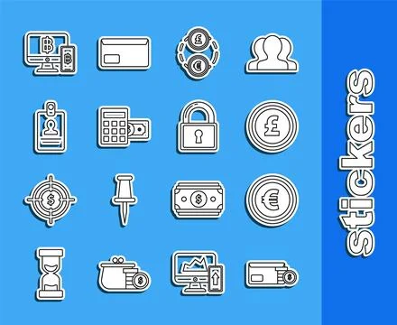 Set line Envelope with coin dollar symbol, Coin money euro, pound sterling,.. イラスト素材