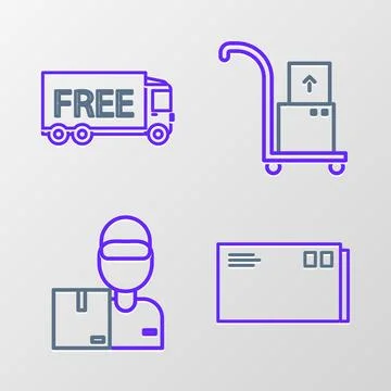 Set line Envelope, Delivery man with cardboard boxes, Hand truck and and Fr.. イラスト素材