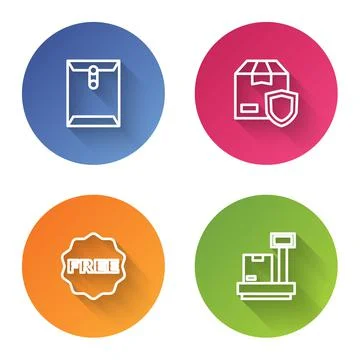 Set line Envelope, Delivery security with shield, rice tag Free and Scale イラスト素材