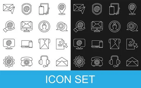 Set line Envelope, Document and cursor, Speech bubble chat, Phone graphic tablet Illustrazione stock