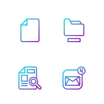 Set line Envelope, Document with graph chart, File document and folder. Gradient 스톡 일러스트
