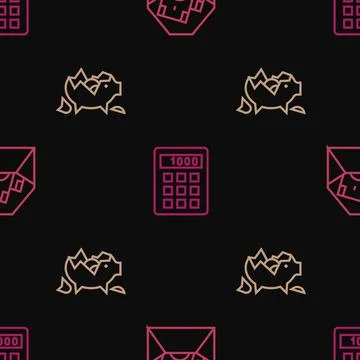 Set line Envelope with dollar symbol, Broken piggy bank and Calculator on Stock Illustration