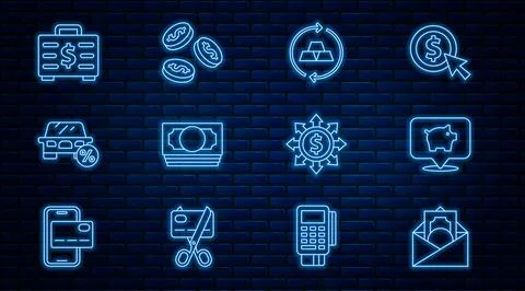 Set line Envelope with dollar symbol, Piggy bank, Gold bars, Stacks paper money 스톡 일러스트