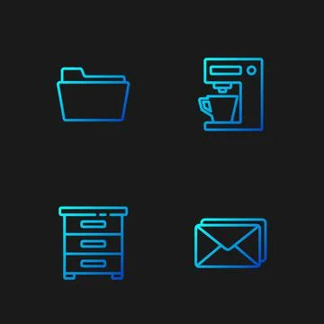 Set line Envelope, Drawer with documents, Document folder and Coffee machine Stock Illustration