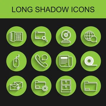 Set line Envelope, Folder settings with gears, Telephone, Archive papers drawer Stock Illustration