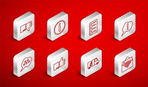 Set line Envelope, Information, Create account screen mobile, Speech bubble Illustrazione stock
