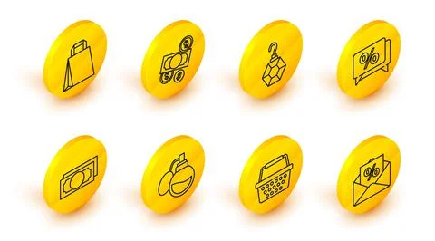 Set line Envelope with an interest discount, Shopping basket, Perfume, Stacks 스톡 일러스트