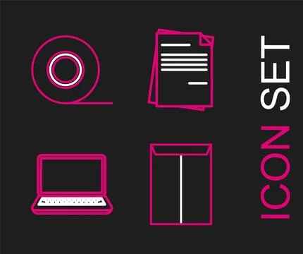 Set line Envelope, Laptop, File document and Scotch icon. Vector 库存插图