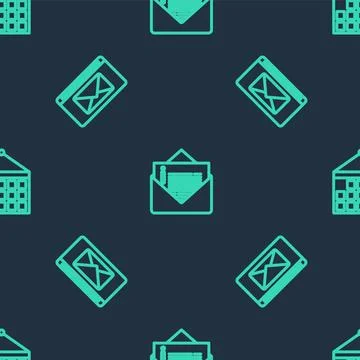 Set line Envelope, Mail and e-mail and Calendar on seamless pattern. Vector 스톡 일러스트