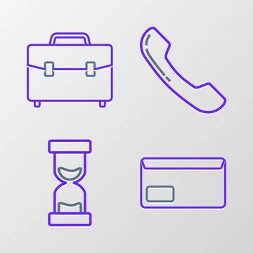 Set line Envelope, Old hourglass with flowing sand, Telephone handset and Bri Illustrazione stock