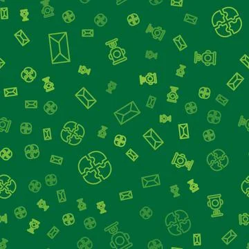 Set line Envelope, Piece of puzzle and Award cup on seamless pattern. Vector Illustrazione stock
