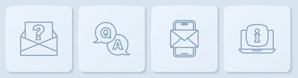 Set line Envelope with question mark, Mobile and envelope, Question Answer and イラスト素材
