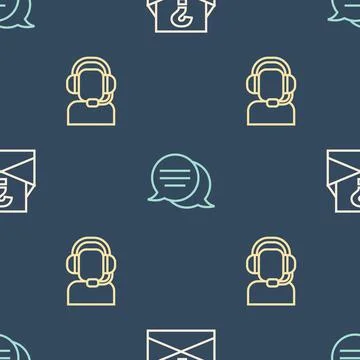 Set line Envelope with question mark, Man headset and Speech bubble chat on Stock Illustration
