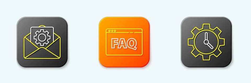 Set line Envelope setting, Browser FAQ and Time Management icon. Vector Stock Illustration