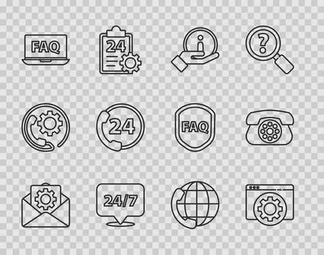 Set line Envelope setting, Browser, Information, Clock 24 hours, Laptop and.. Stockillustratie